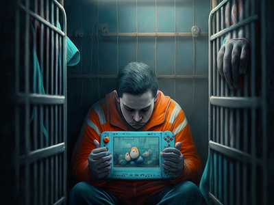AI generated image of a prisoner playing Nintendo Switch in his cell (lol)