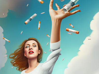 AI generated image of a woman holding several chapsticks, but they are falling (oh my goodness, this image is horrible)