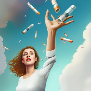 AI generated image of a woman holding several chapsticks, but they are falling (oh my goodness, this image is horrible)